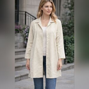 Womens 100% Silk Beige Asanoha Pattern Jacket Overcoat Size Large